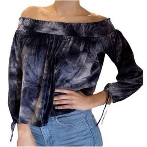 American Eagle Outfitters Velour Peasant Blouse Sz Small Blue Velvet Tie Dye